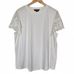 Davi & Dani Top Womens Size 3X Off White Lace Flutter Short Sleeve Boho Fairy